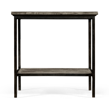 Antique Dark Grey Square End Table with Iron Base