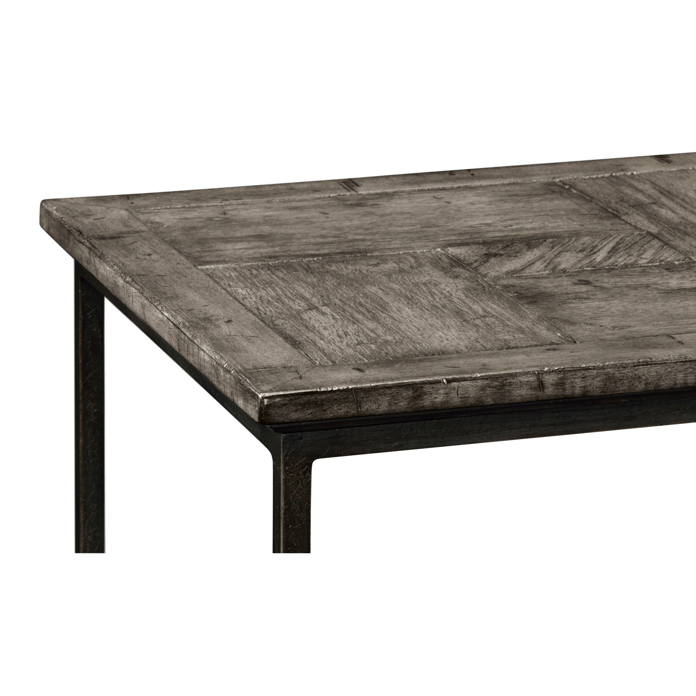 Antique Dark Grey Square End Table with Iron Base