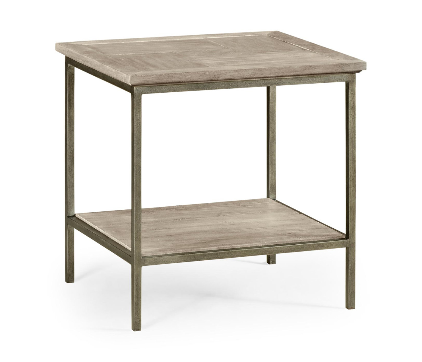 Rustic Grey Square End Table with Iron Base