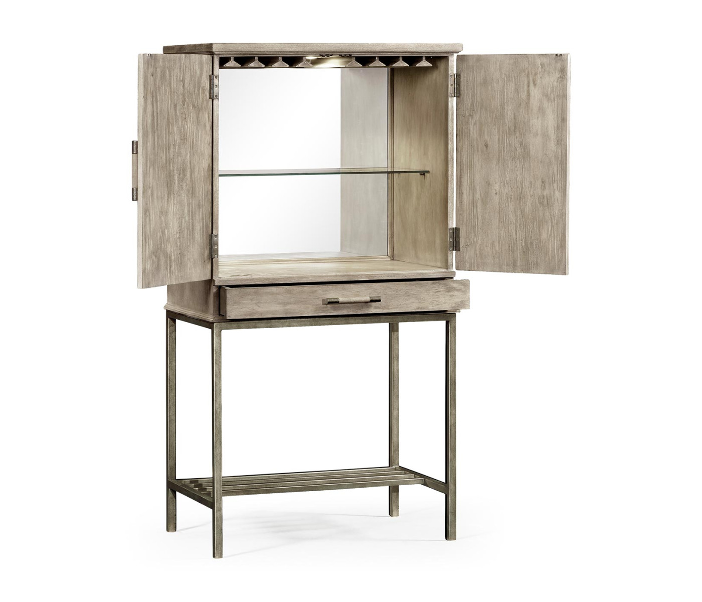 Rustic Grey Drinks Cabinet with Iron Base