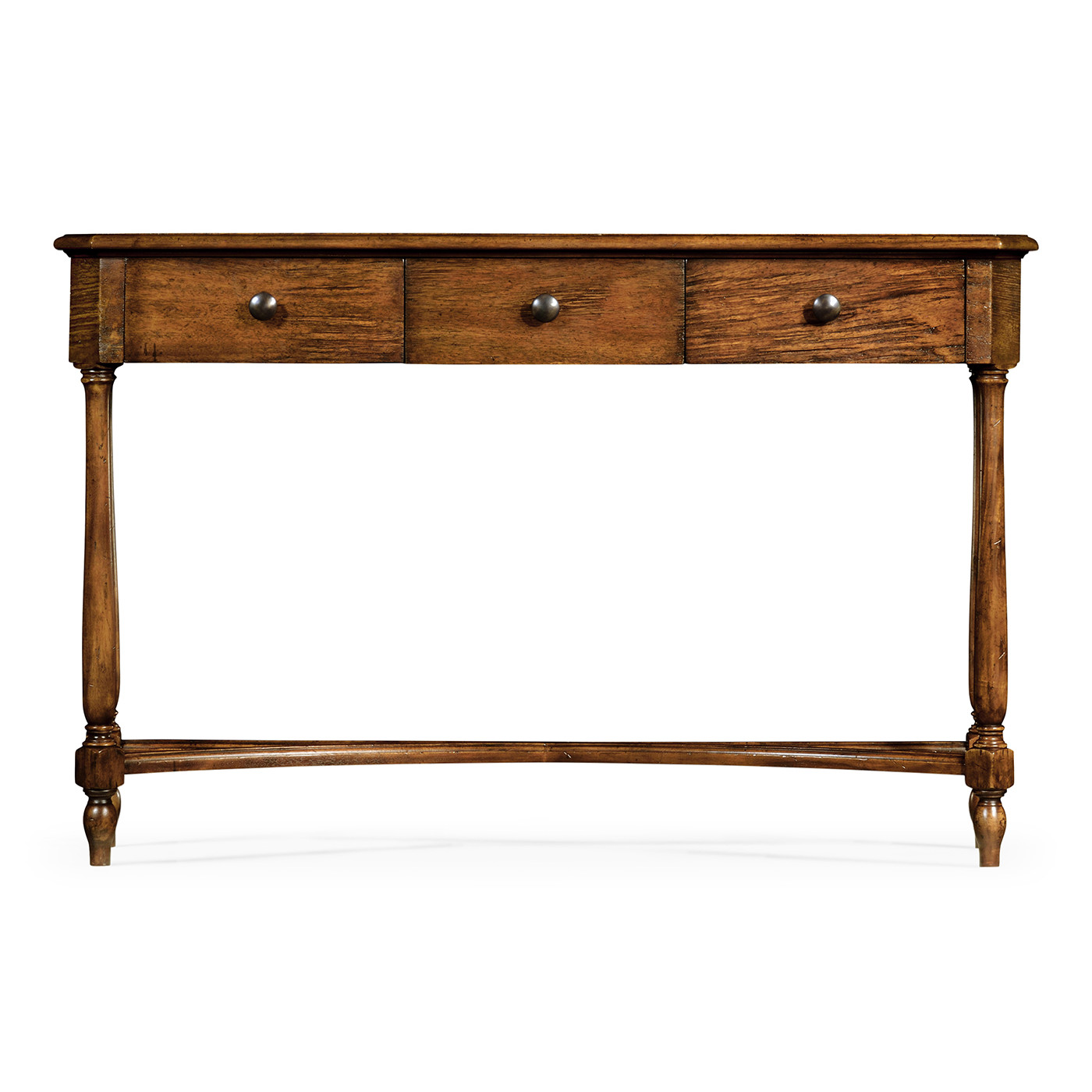 Country Walnut Three Drawer Large Console Table