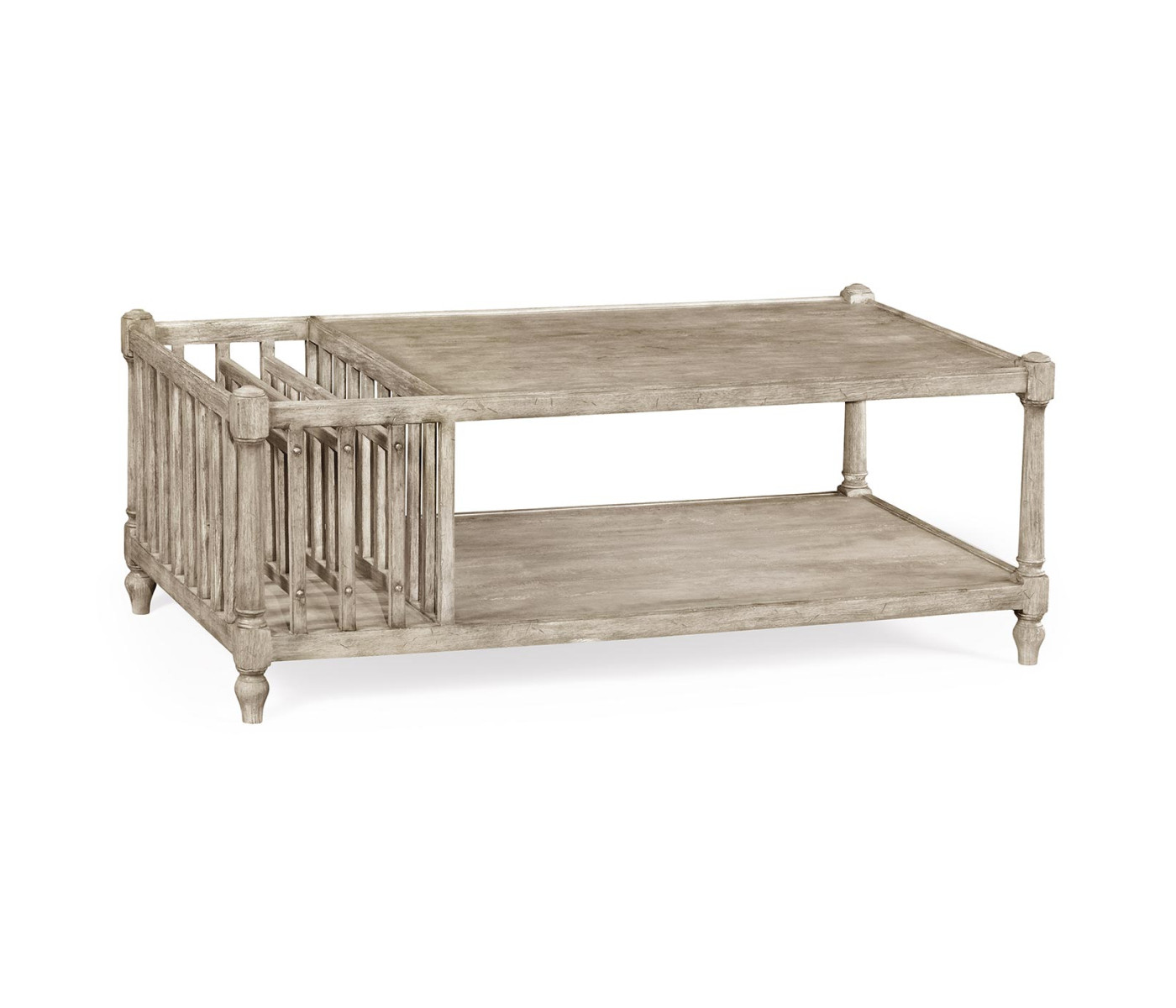 Rustic Grey Rectangular Coffee Table with Magazine Rack