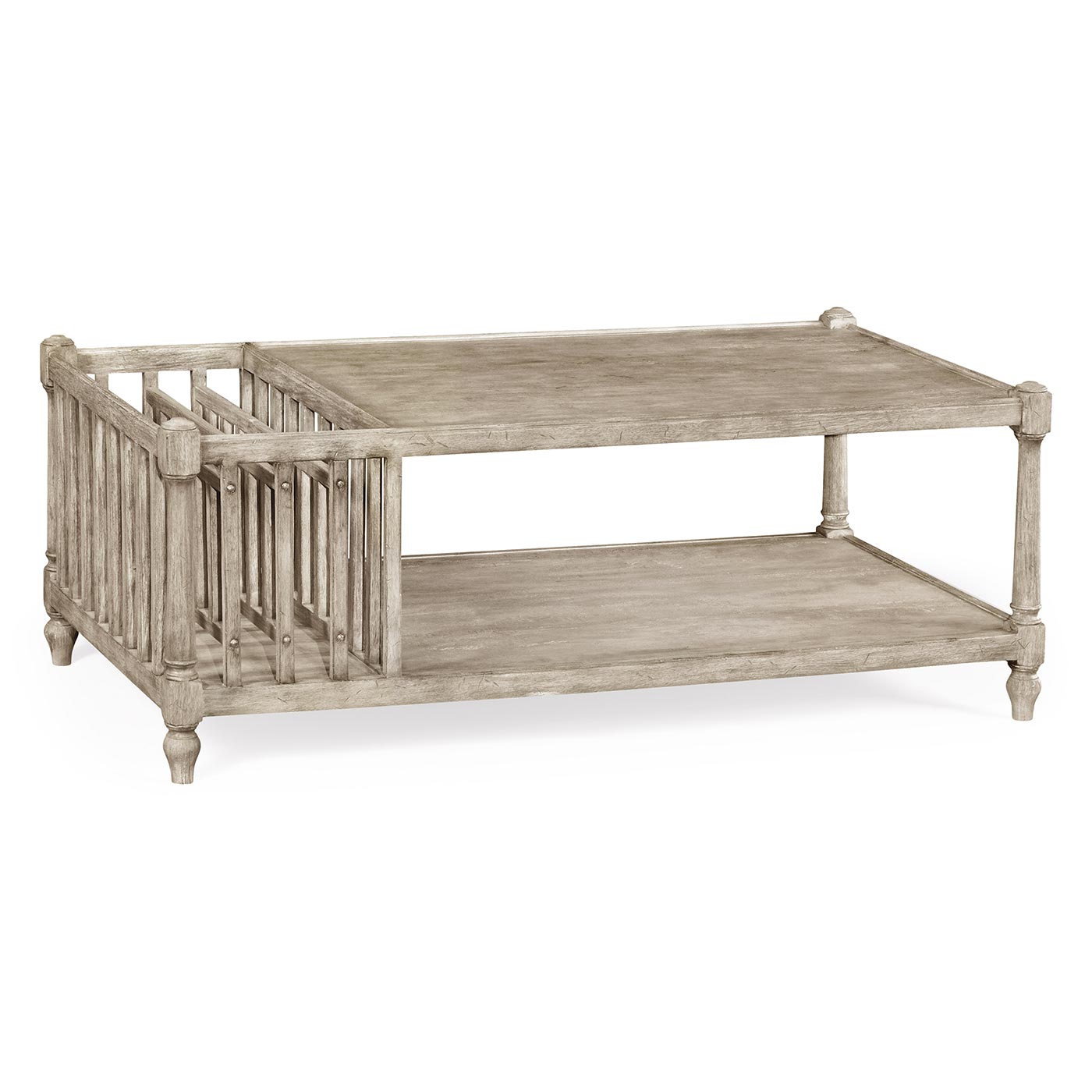 Rustic Grey Rectangular Coffee Table with Magazine Rack