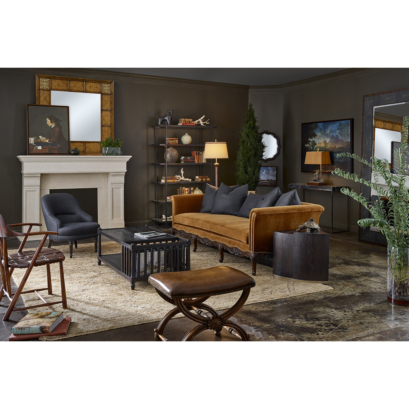 Rustic Grey Rectangular Coffee Table with Magazine Rack