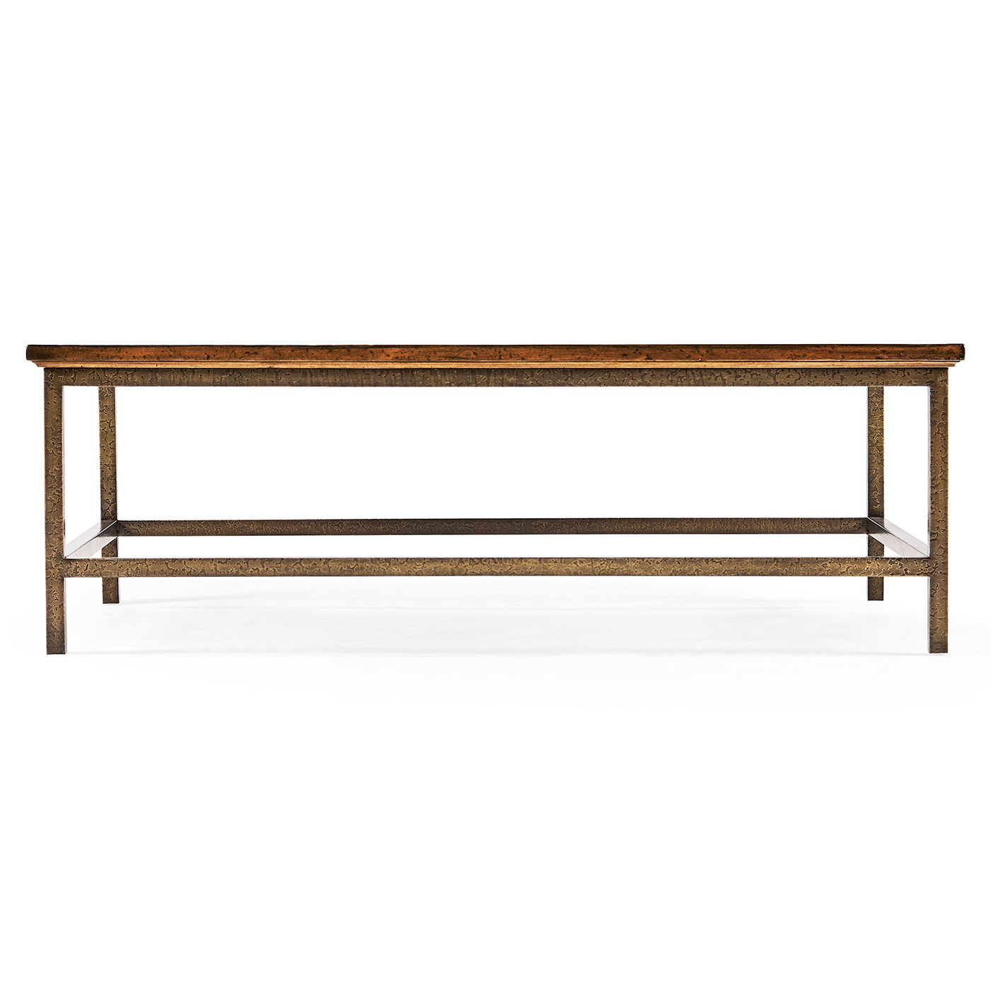 Country Walnut Rectangular Coffee Table with Iron Base