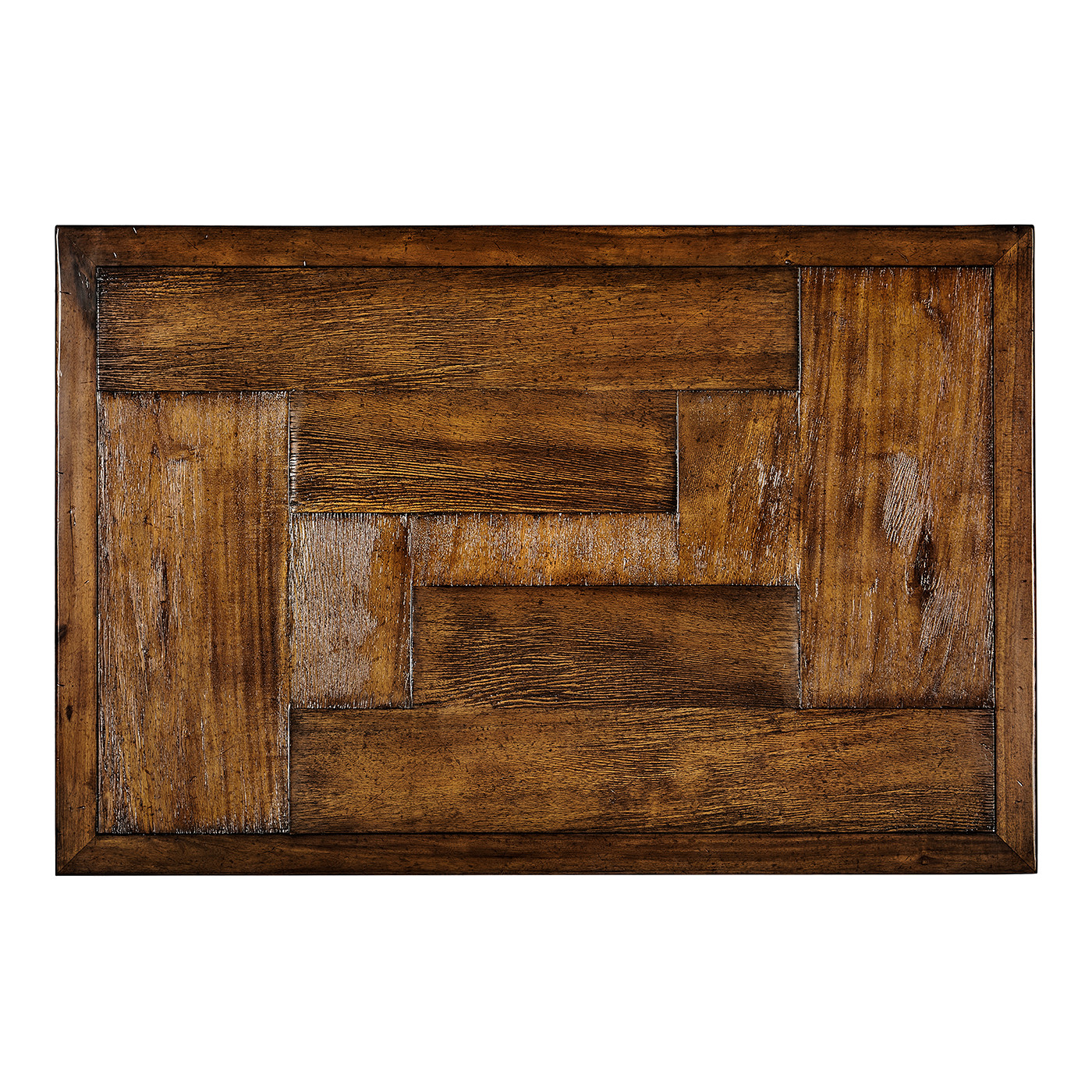 Country Walnut Rectangular Coffee Table with Iron Base