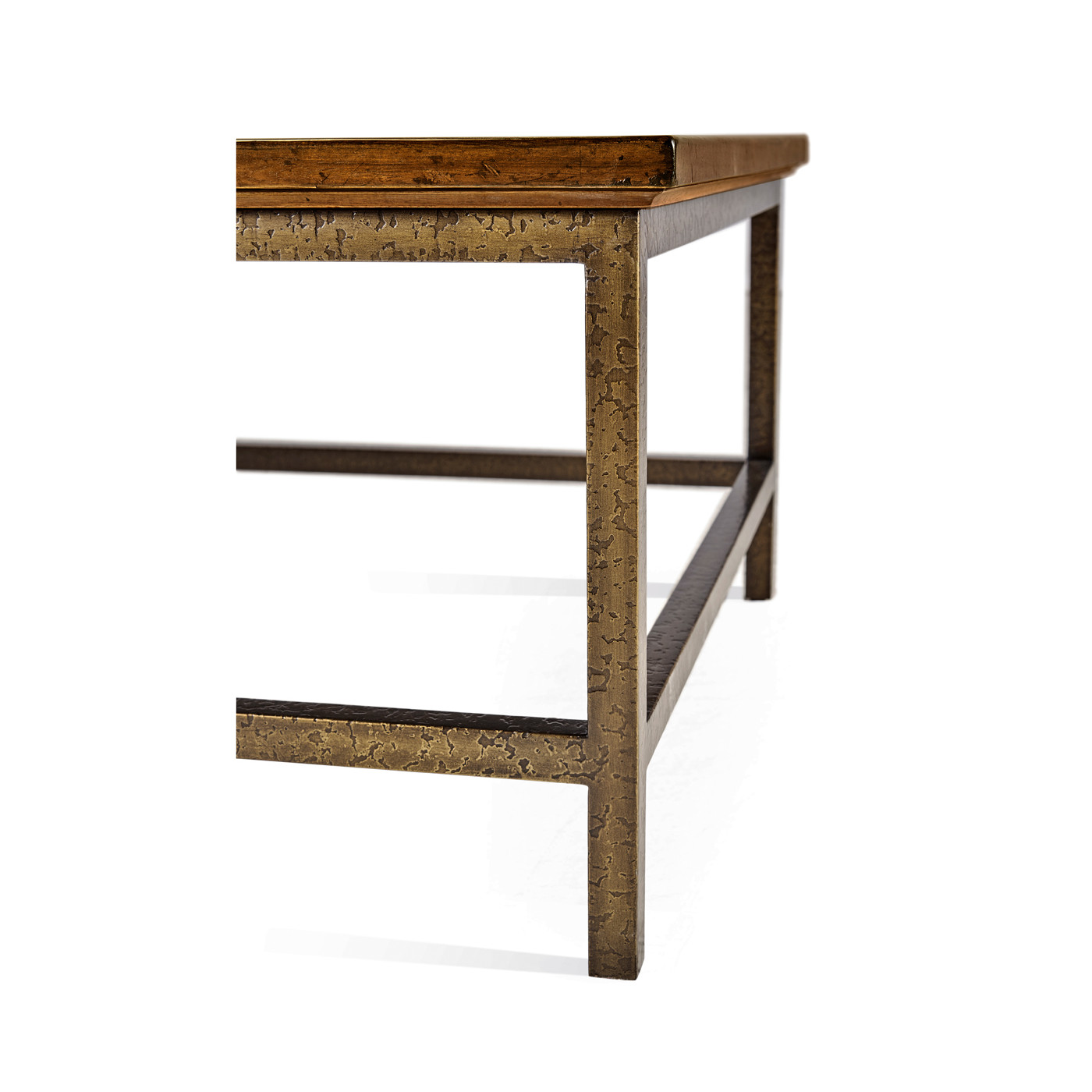 Country Walnut Rectangular Coffee Table with Iron Base