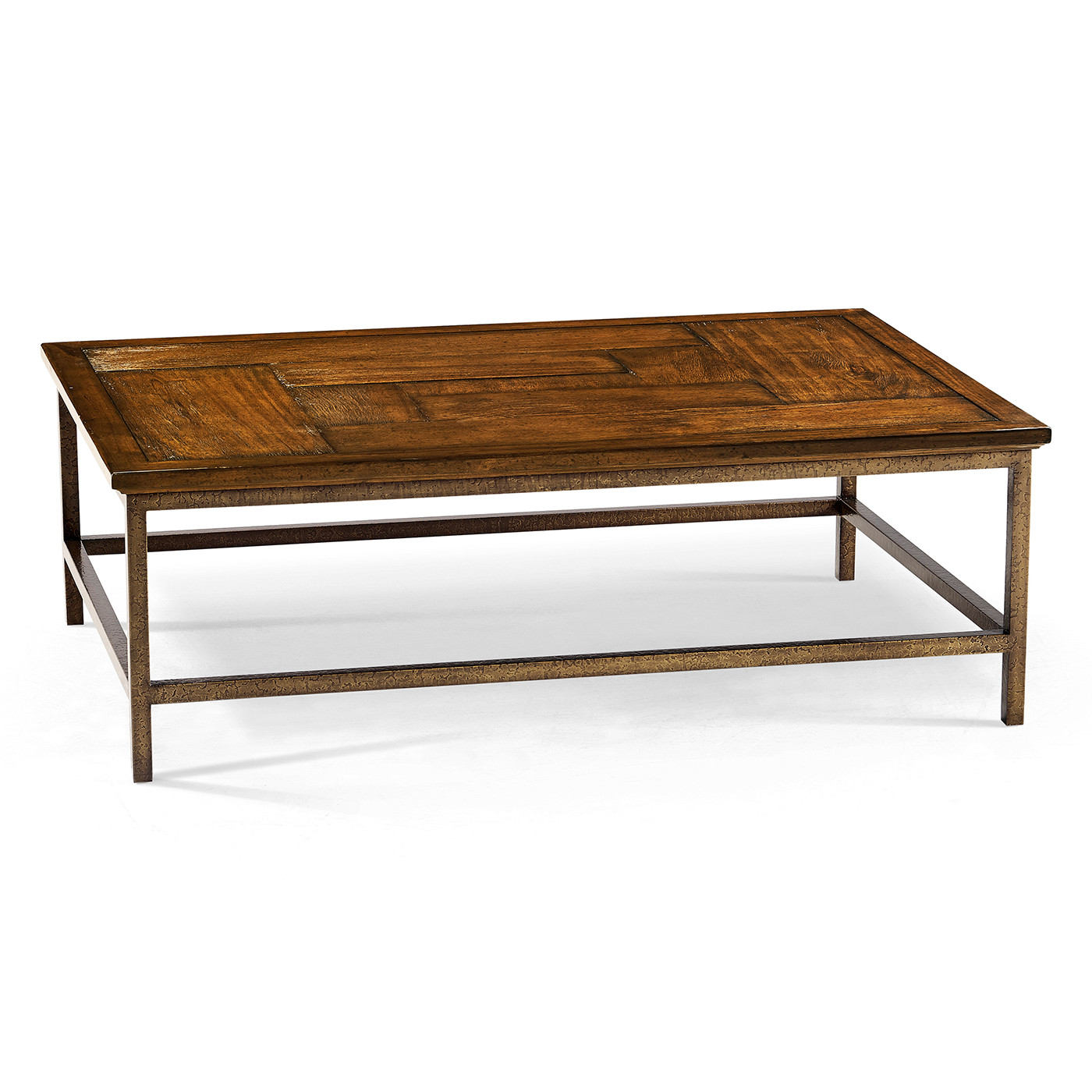 Country Walnut Rectangular Coffee Table with Iron Base
