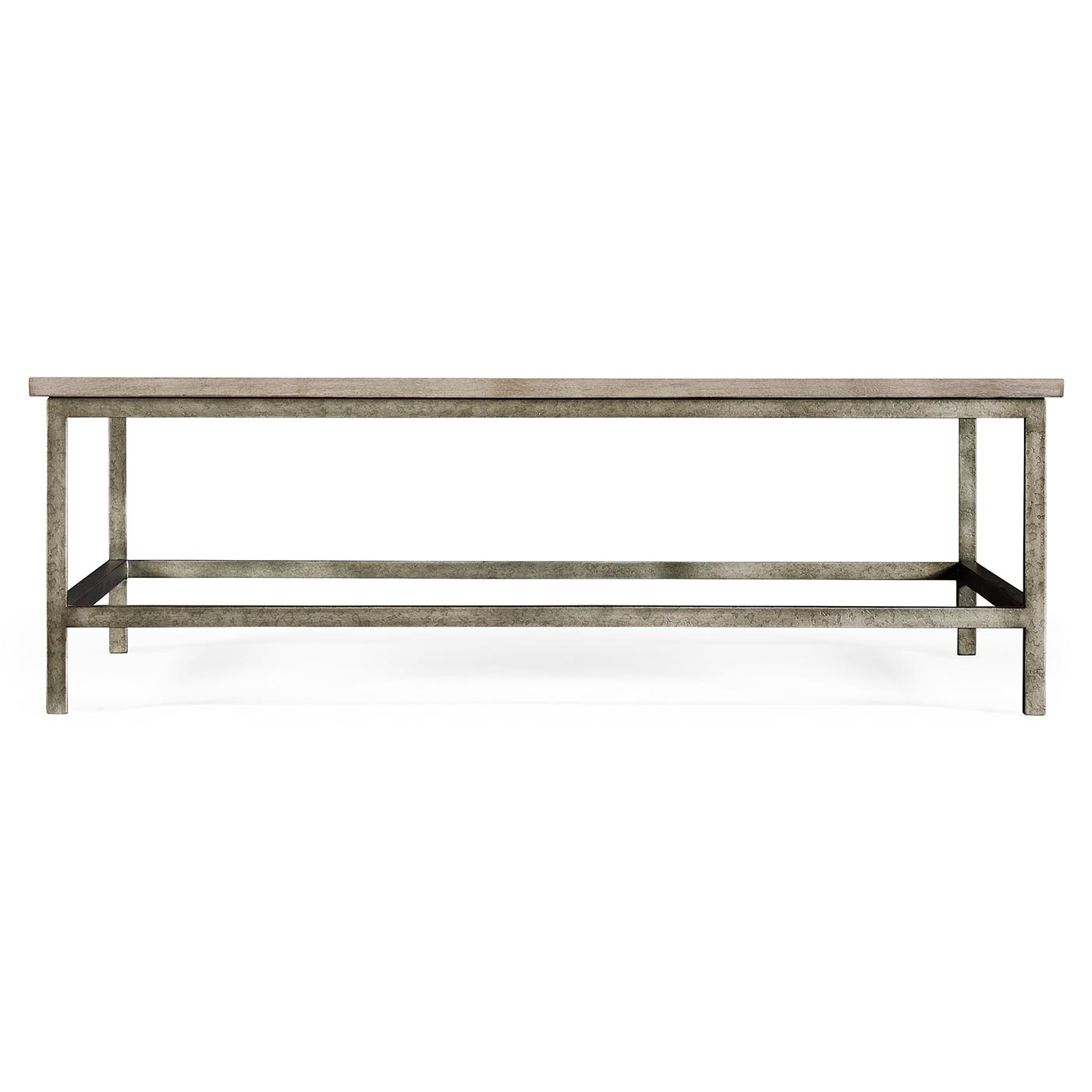 Rustic Grey Rectangular Coffee Table with Iron Base