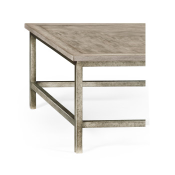Rustic Grey Rectangular Coffee Table with Iron Base
