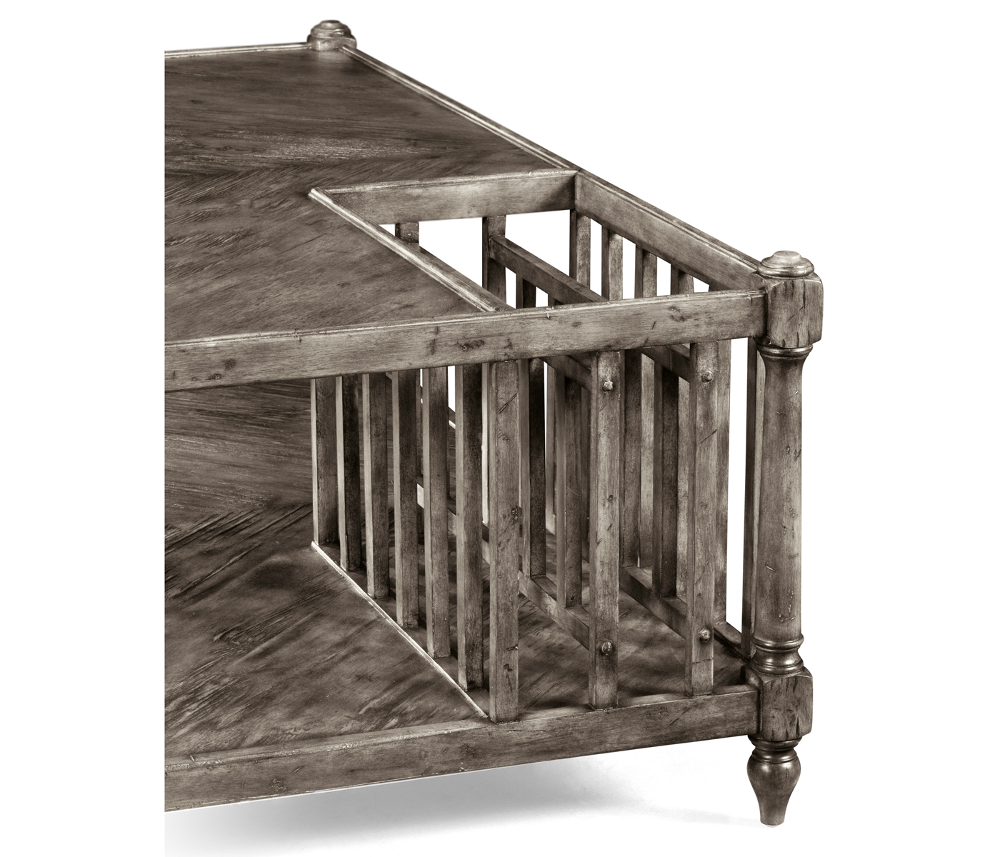 Antique Dark Grey Square Coffee Table with Magazine Rack