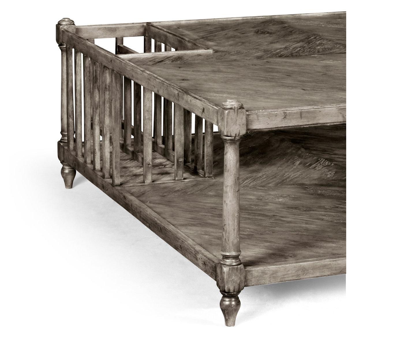 Antique Dark Grey Square Coffee Table with Magazine Rack