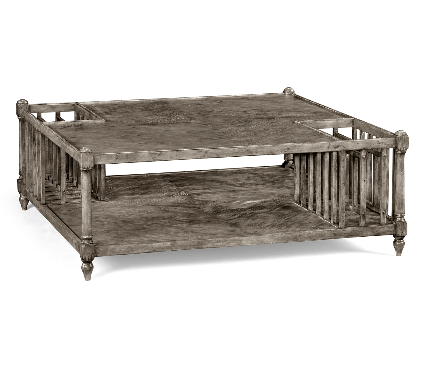 Antique Dark Grey Square Coffee Table with Magazine Rack