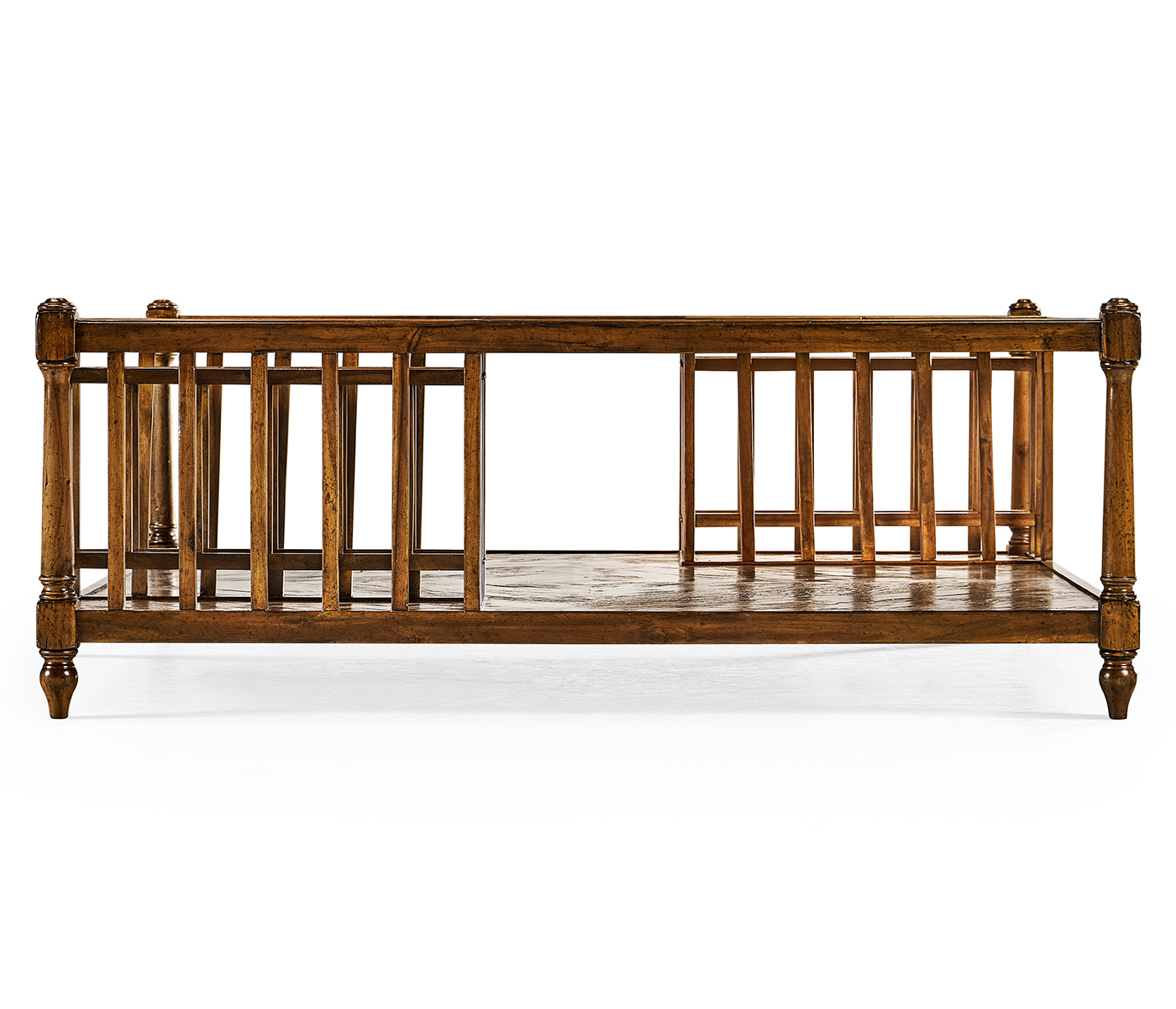 Country Walnut Square Coffee Table with Two Magazine Racks