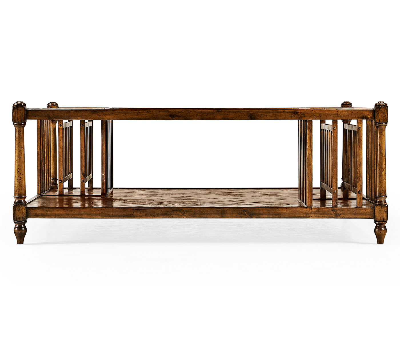 Country Walnut Square Coffee Table with Two Magazine Racks