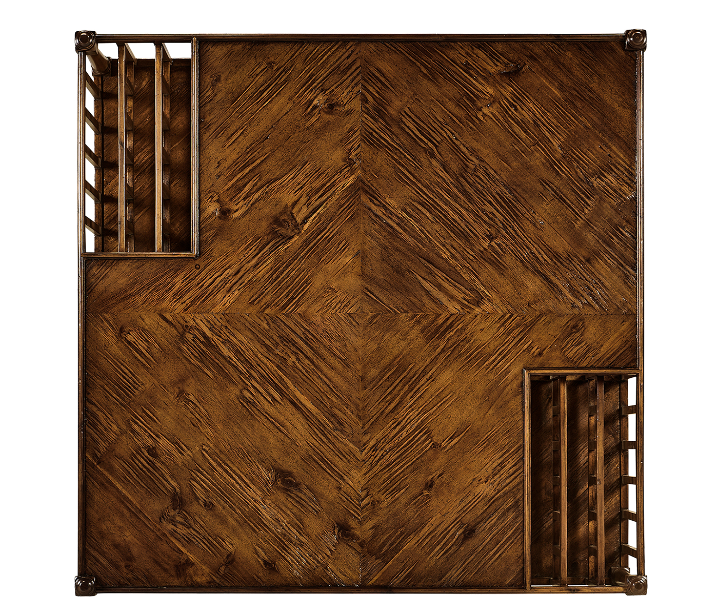 Country Walnut Square Coffee Table with Two Magazine Racks