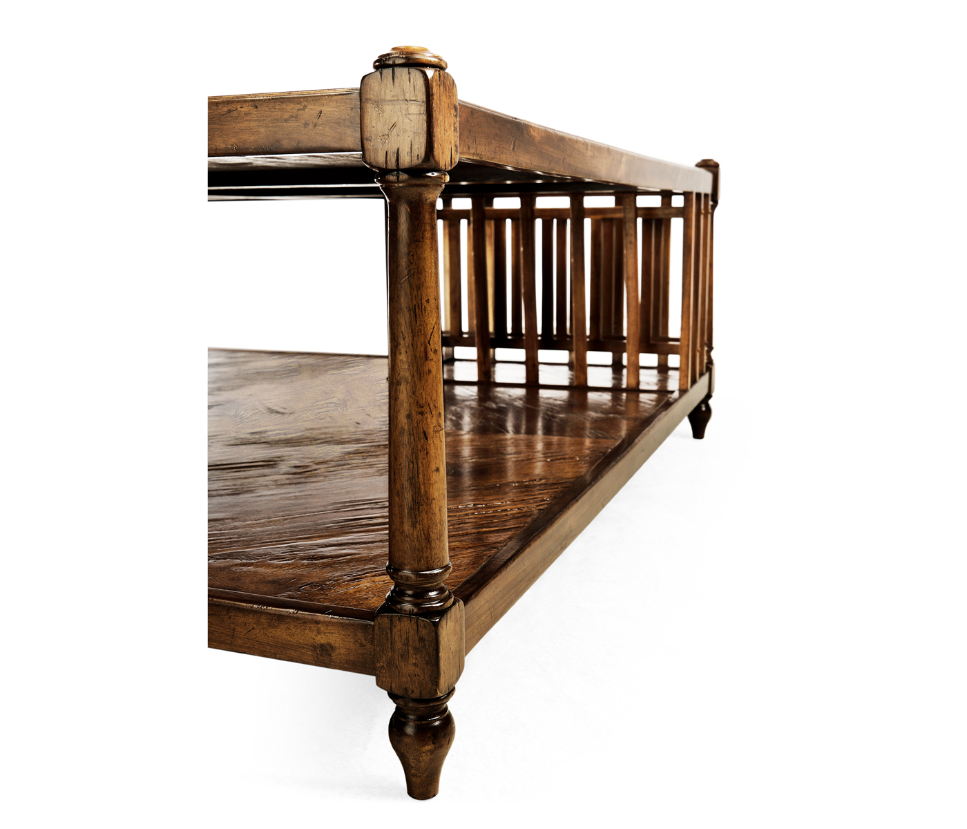 Country Walnut Square Coffee Table with Two Magazine Racks