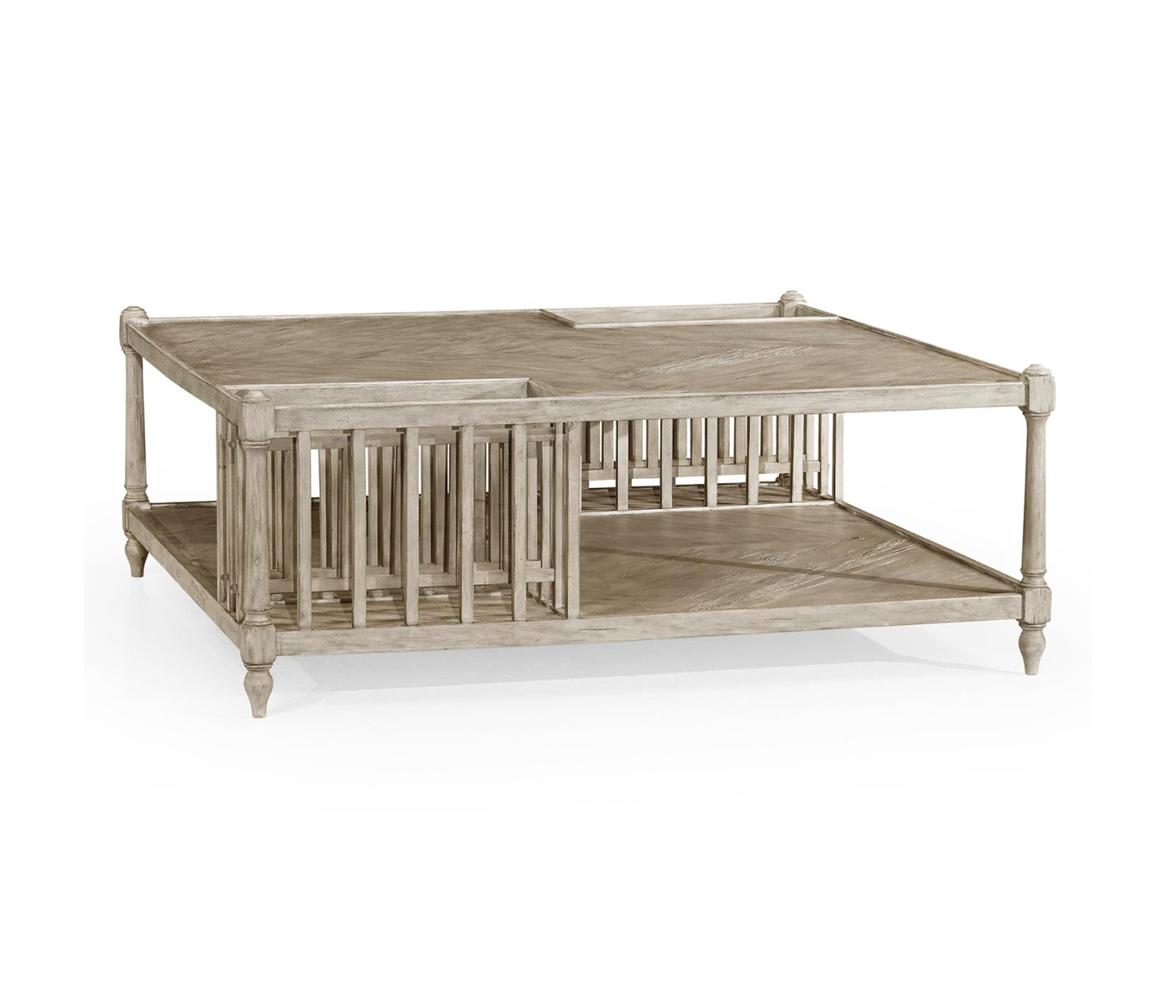 Rustic Grey Square Coffee Table with Magazine Rack