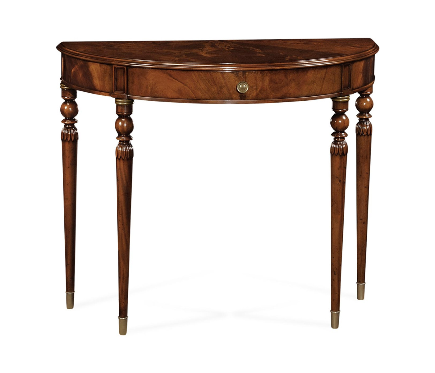 Demilune console table of drawer in antique mahogany