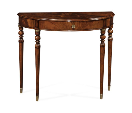 Demilune console table of drawer in antique mahogany