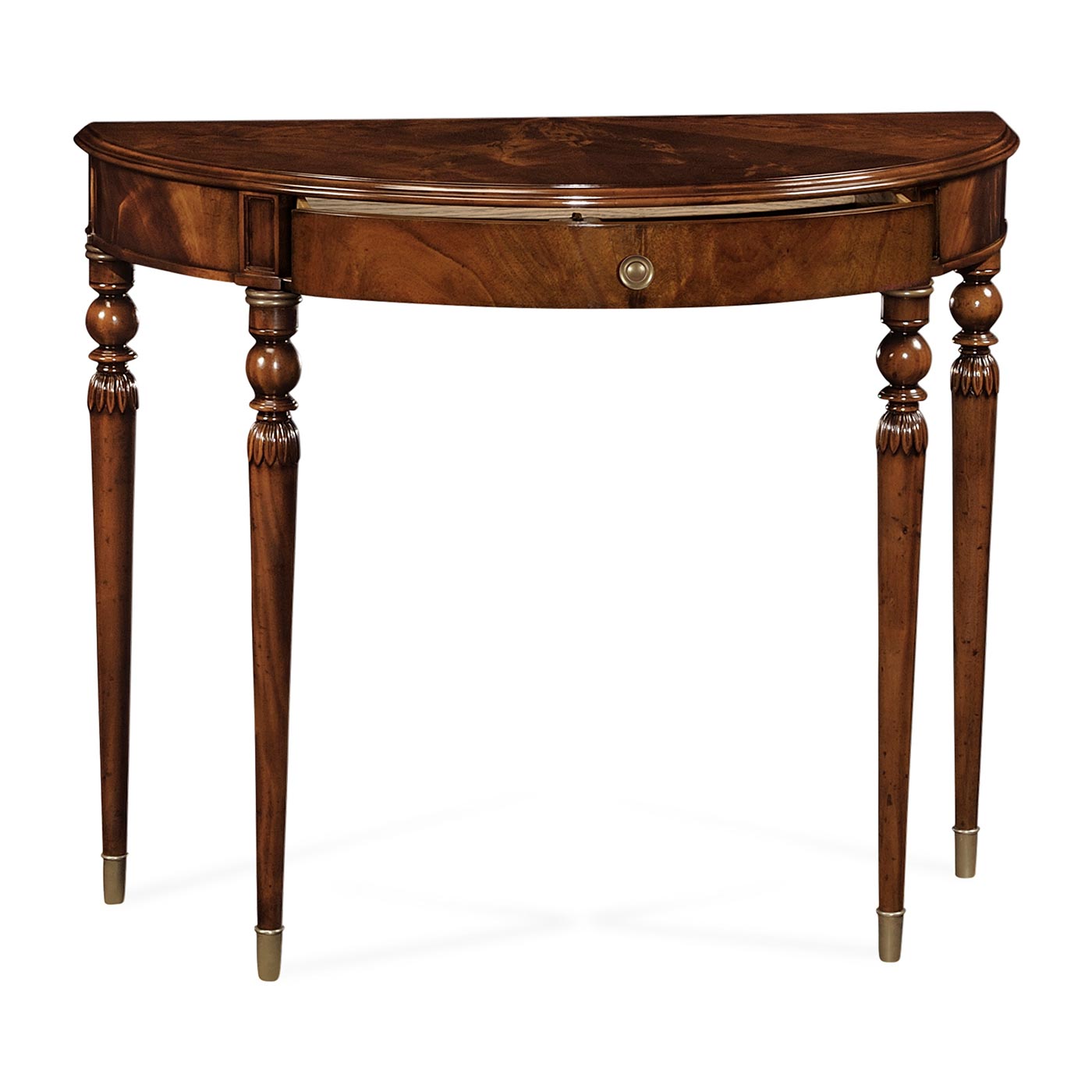 Demilune console table of drawer in antique mahogany