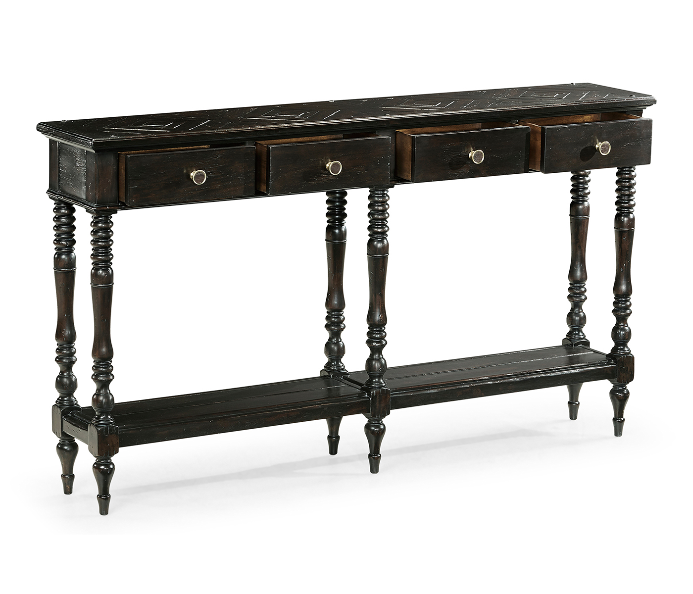 Dark Ale Parquet Double Console Table