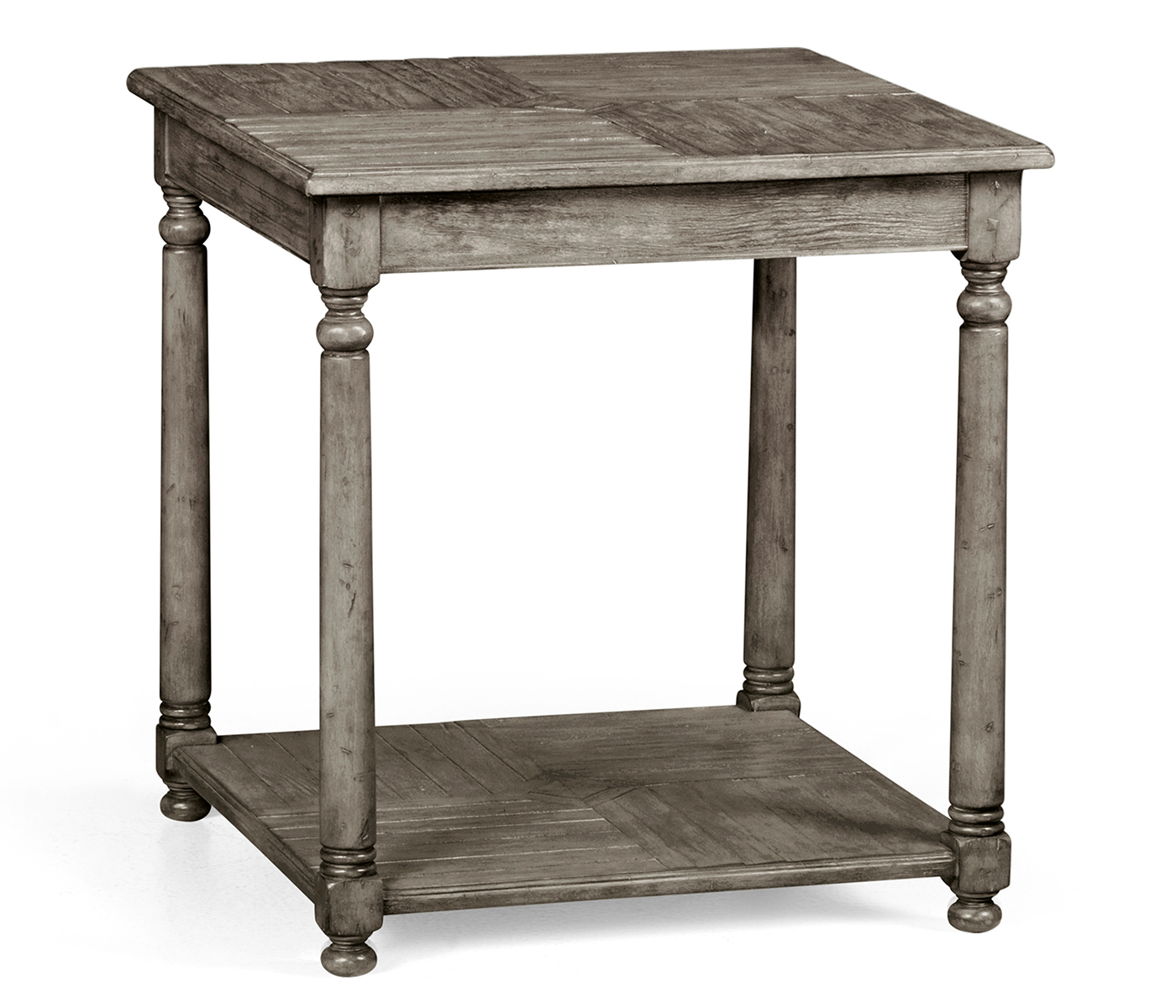 Antique Dark Grey Parquet Square Lamp Table with Contrast Inlay