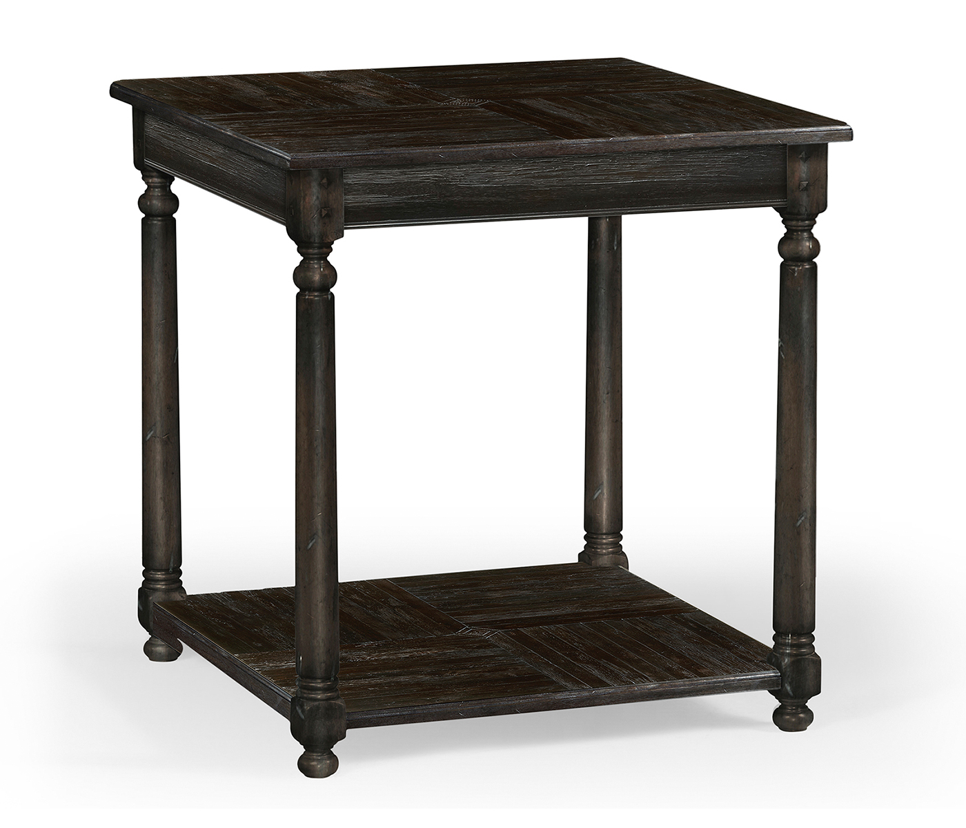Dark Ale Parquet Square Lamp Table with Contrast Inlay