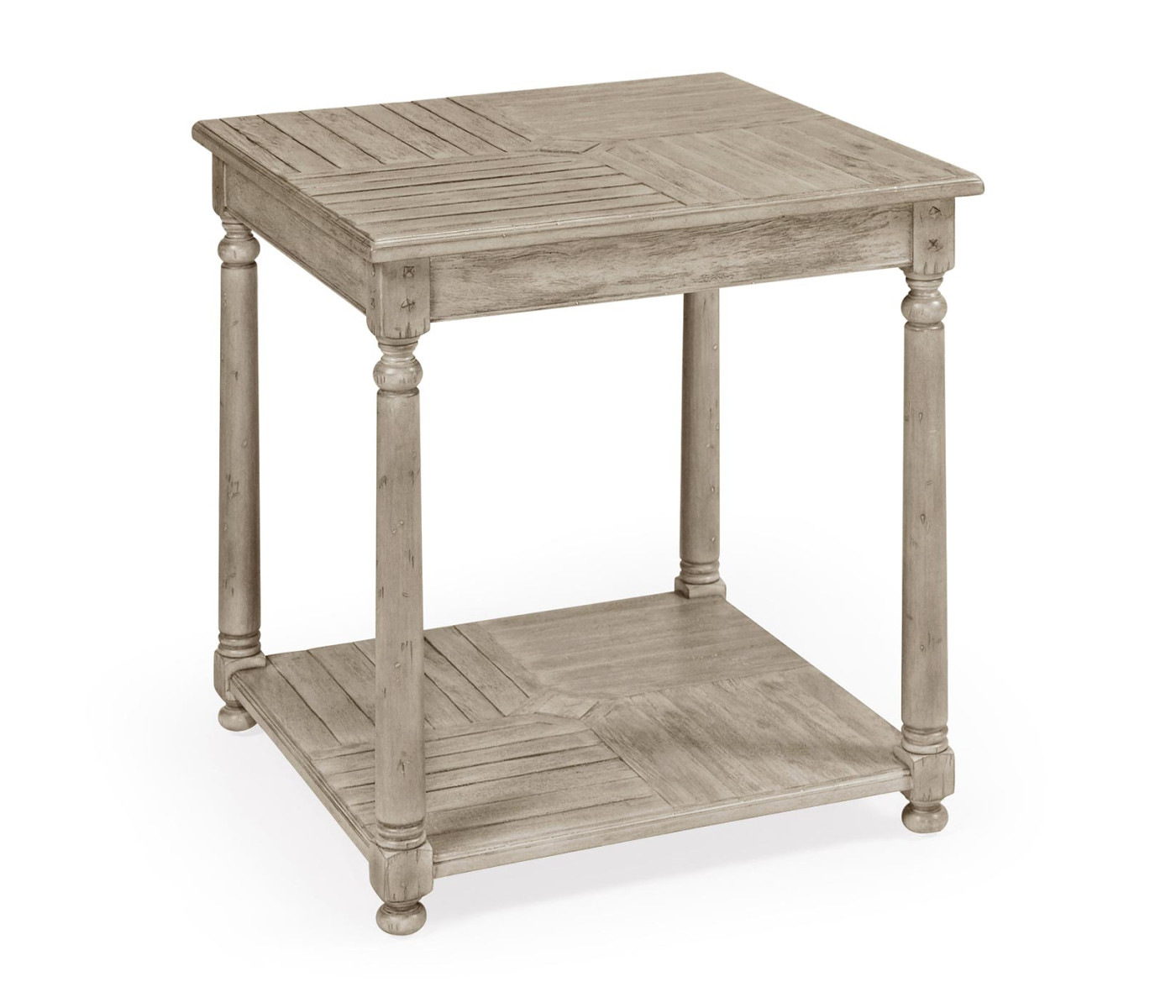 Rustic Grey Parquet Square Lamp Table with Contrast Inlay