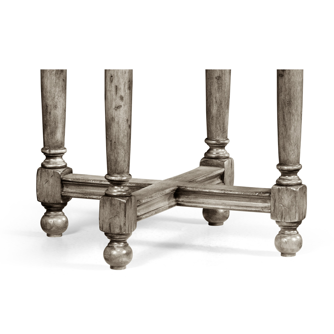 Antique dark grey parquet round side table with contrast inlay