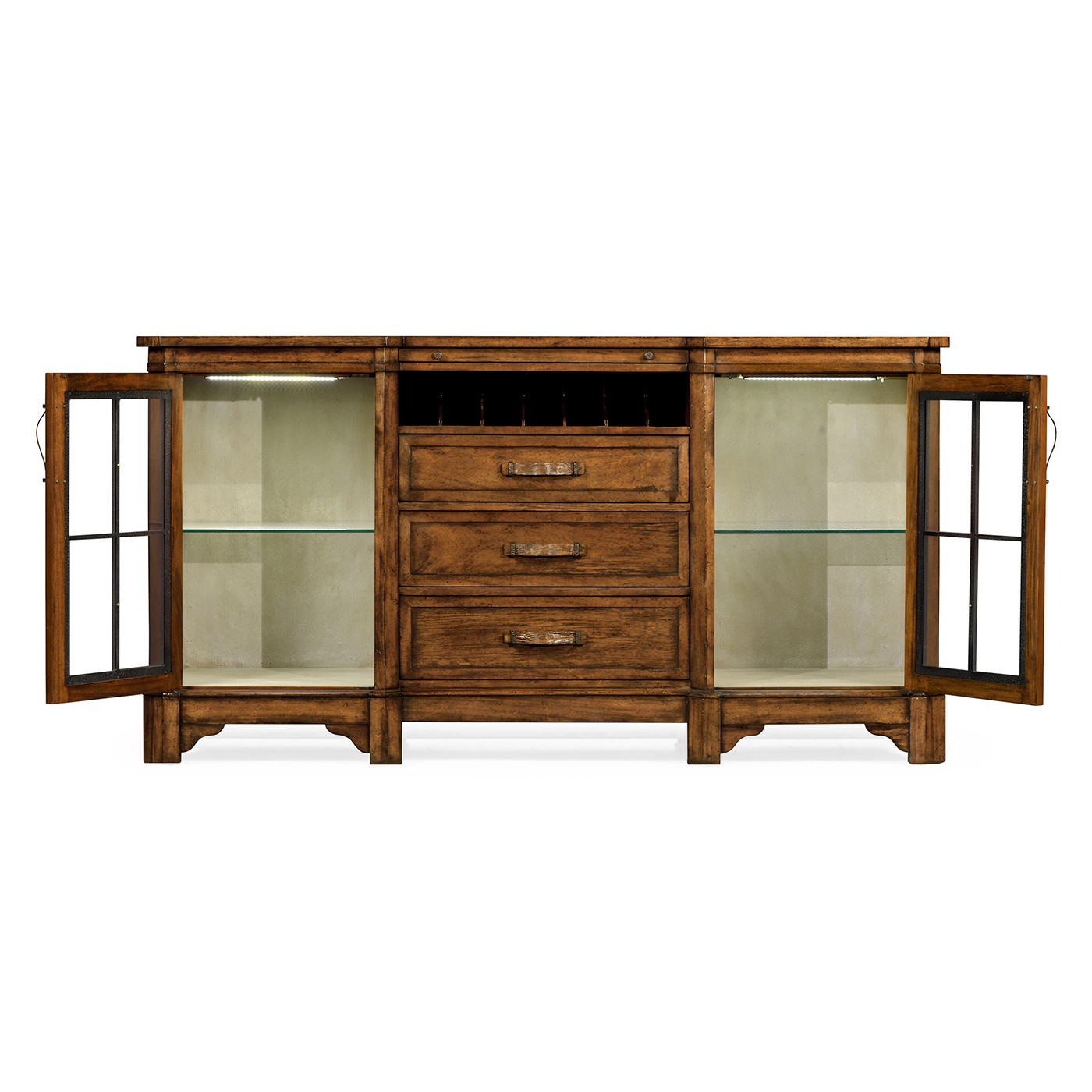 Plank Country Walnut Low Cabinet & Wine Rack with Strap Handles