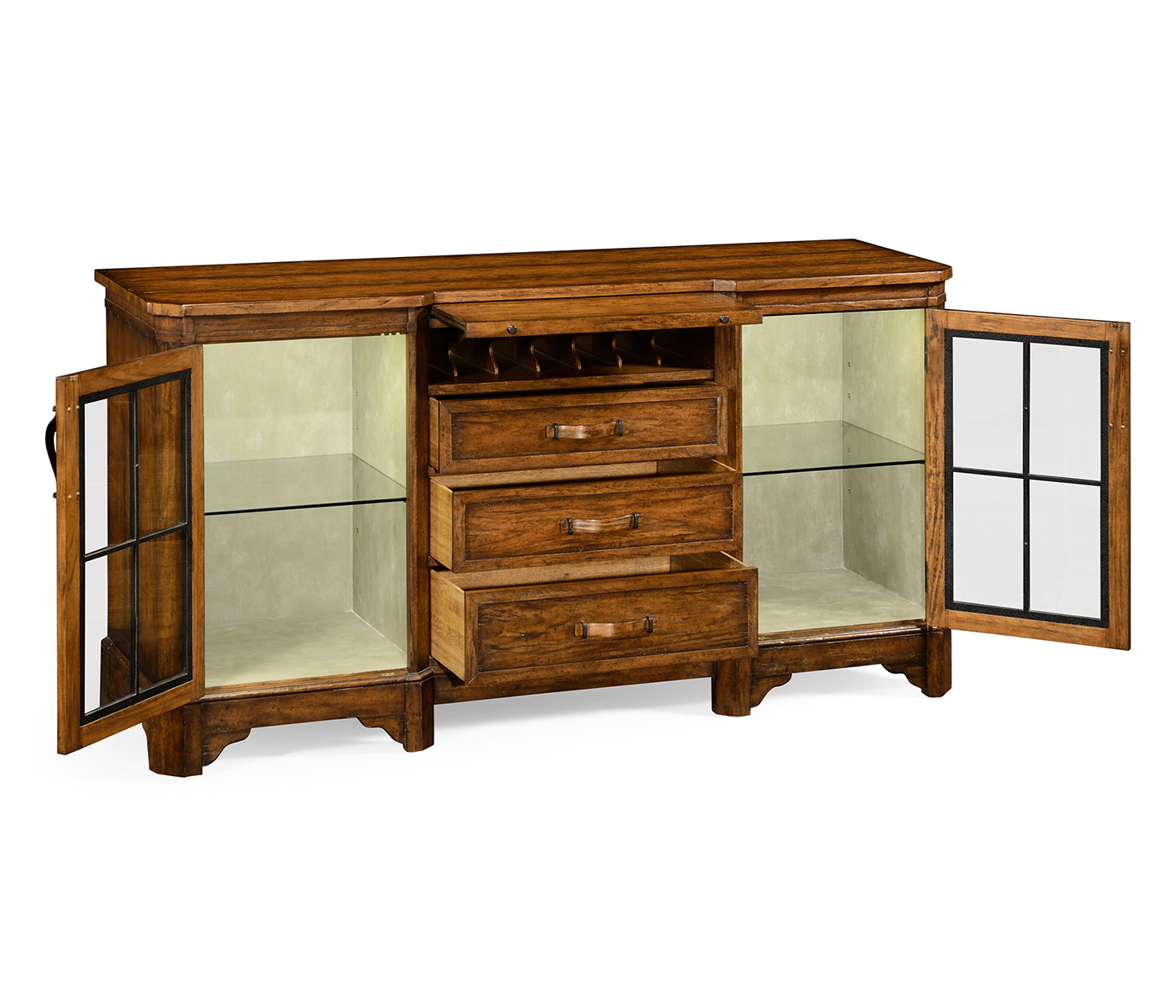 Plank Country Walnut Low Cabinet & Wine Rack with Strap Handles