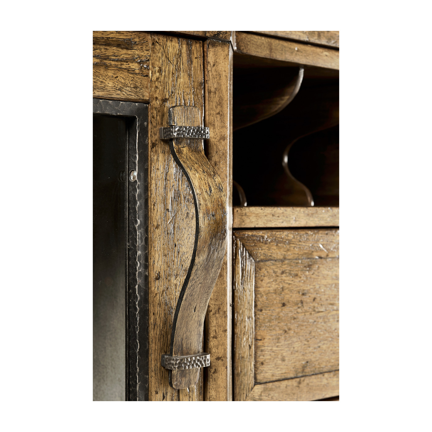 Plank Medium Driftwood Low Cabinet & Wine Rack with Strap Handles