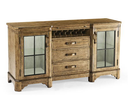 Plank Medium Driftwood Low Cabinet & Wine Rack with Strap Handles