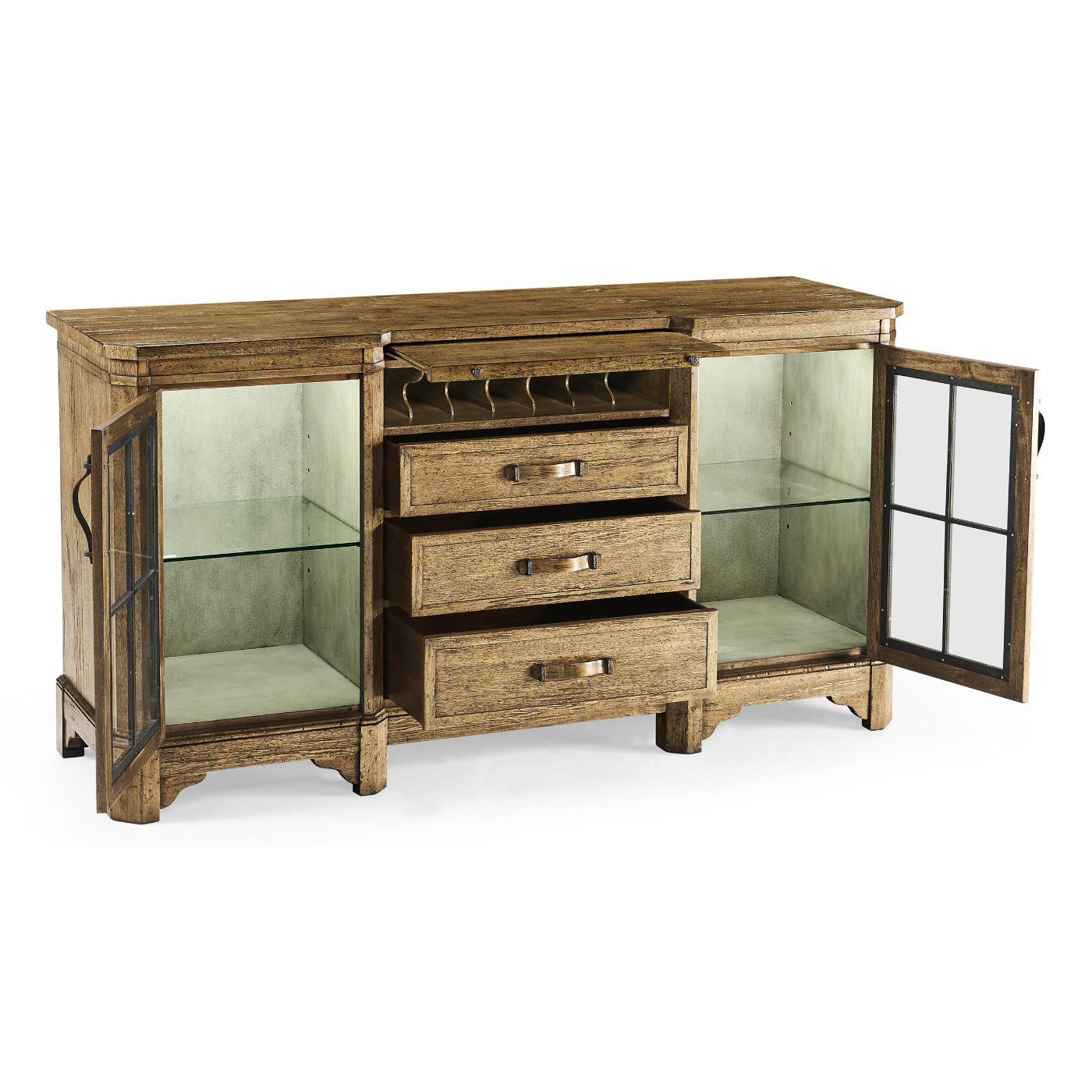 Plank Medium Driftwood Low Cabinet & Wine Rack with Strap Handles