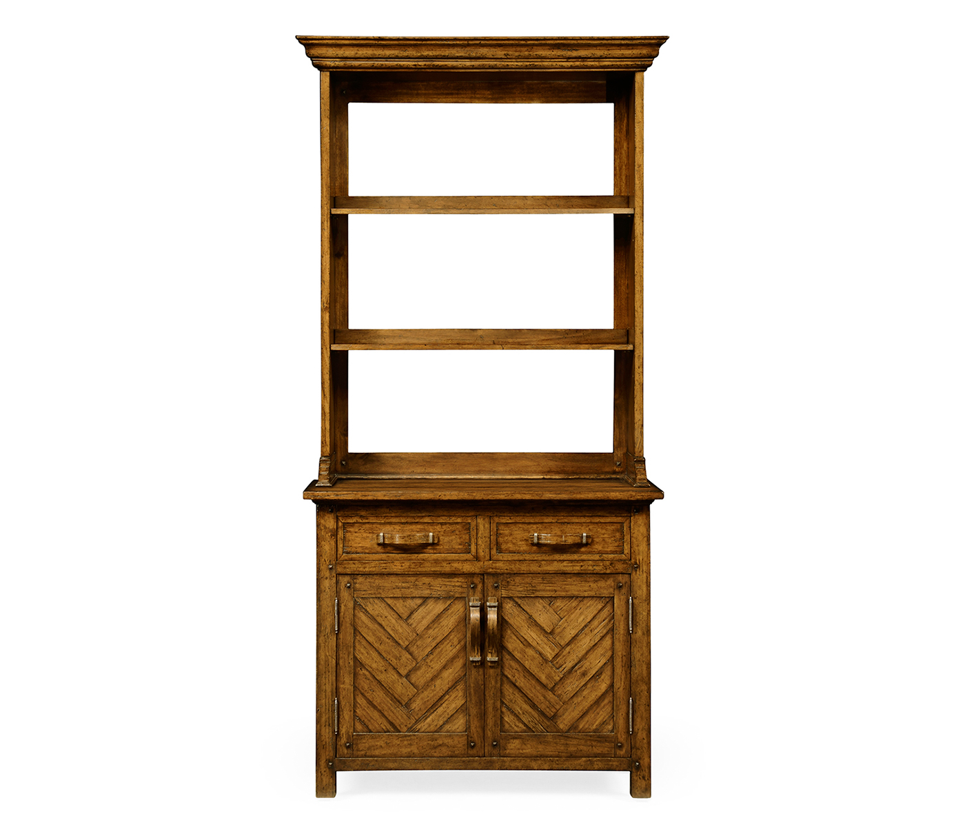 Plank country walnut narrow dresser with strap handles