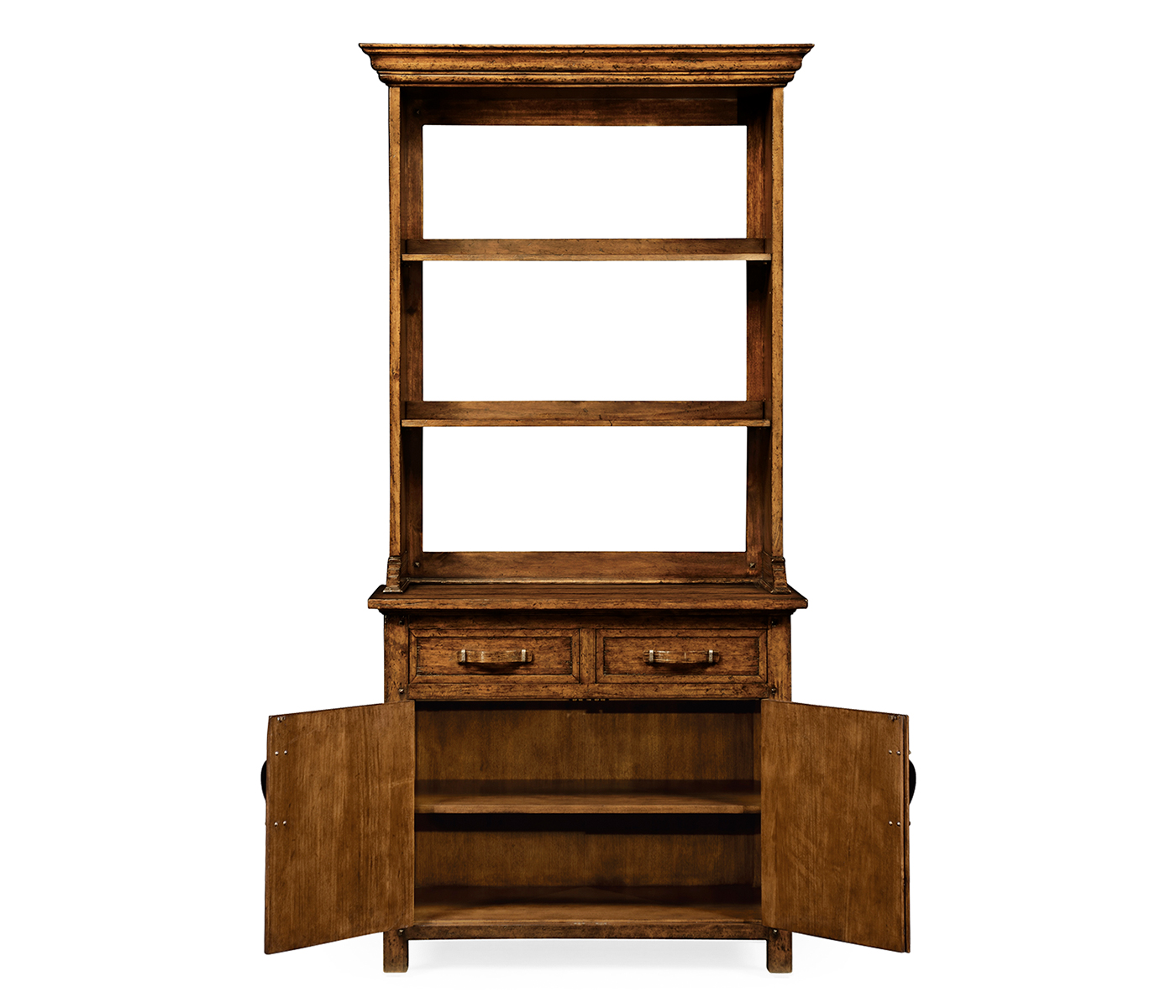 Plank country walnut narrow dresser with strap handles