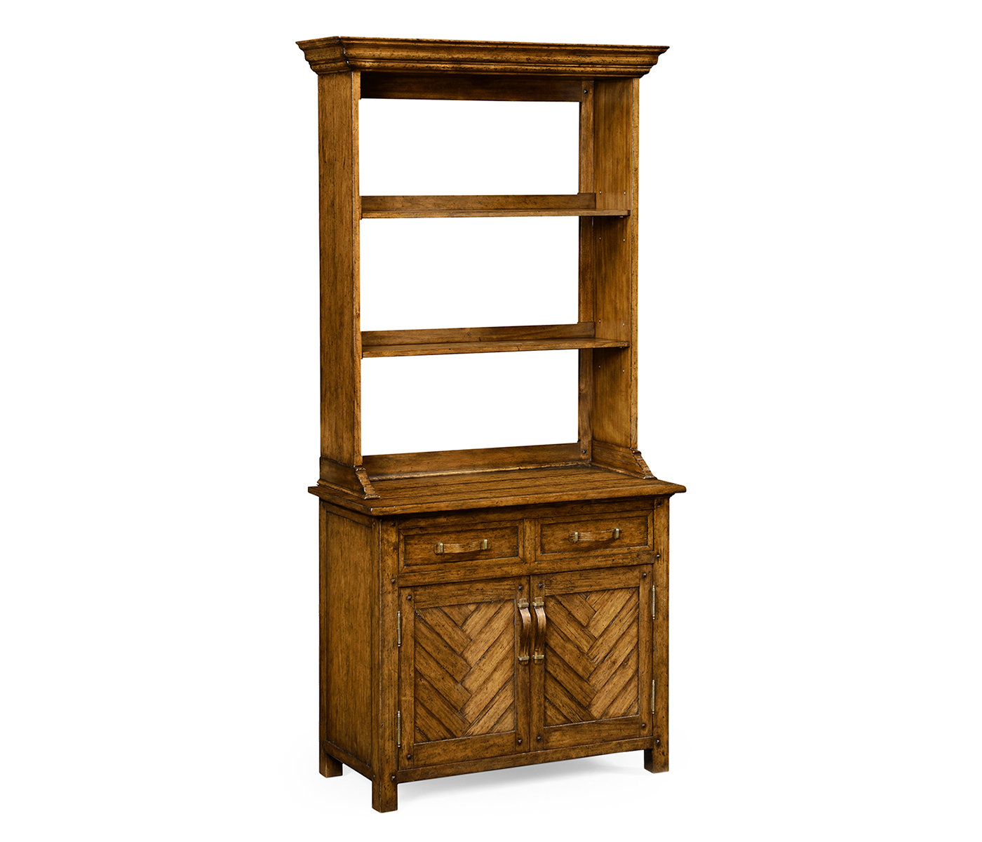 Plank country walnut narrow dresser with strap handles