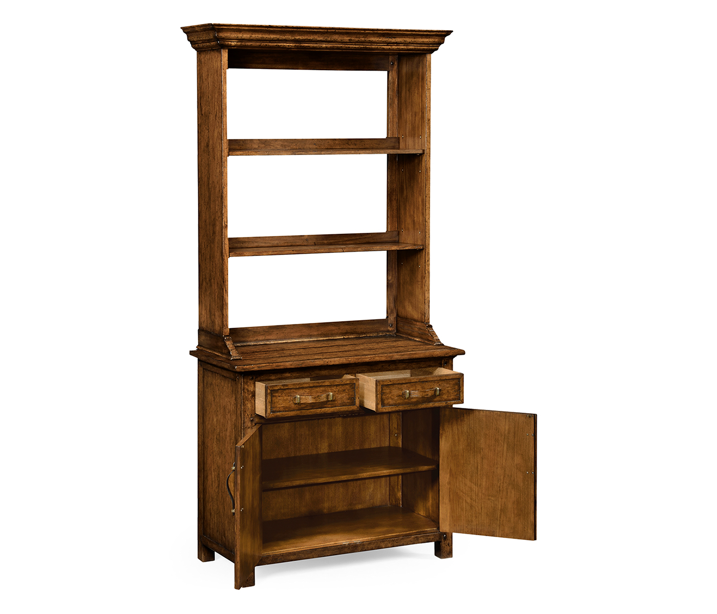 Plank country walnut narrow dresser with strap handles