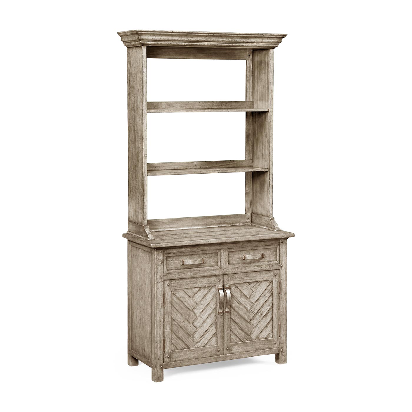 Plank cabinet or dresser base with strap handles