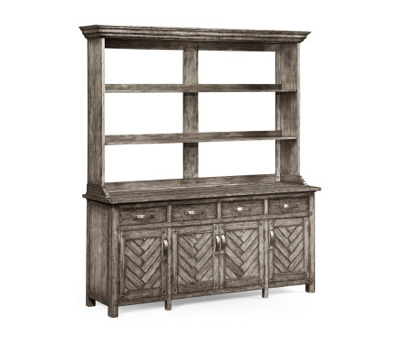 Antique Dark Grey Parquet Welsh Dresser with Strap Handles
