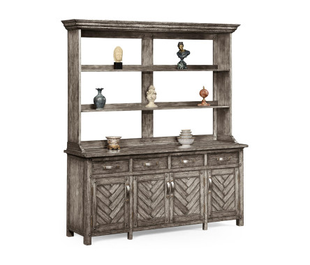 Antique Dark Grey Parquet Welsh Dresser with Strap Handles