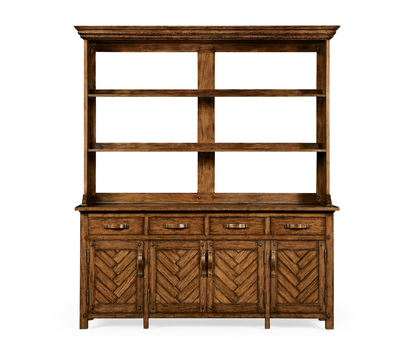 Country Walnut Parquet Welsh Dresser with Strap Handles