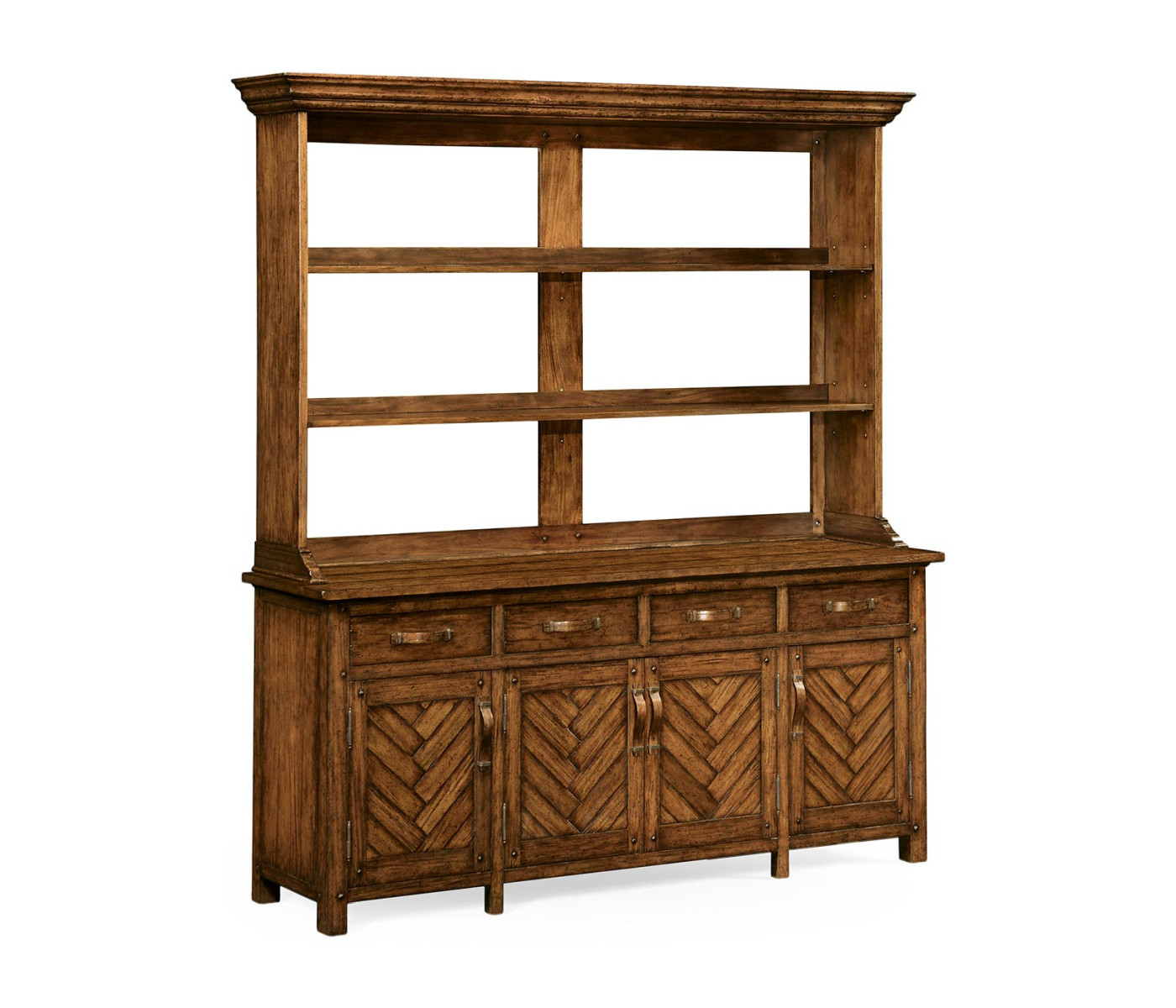 Country Walnut Parquet Welsh Dresser with Strap Handles