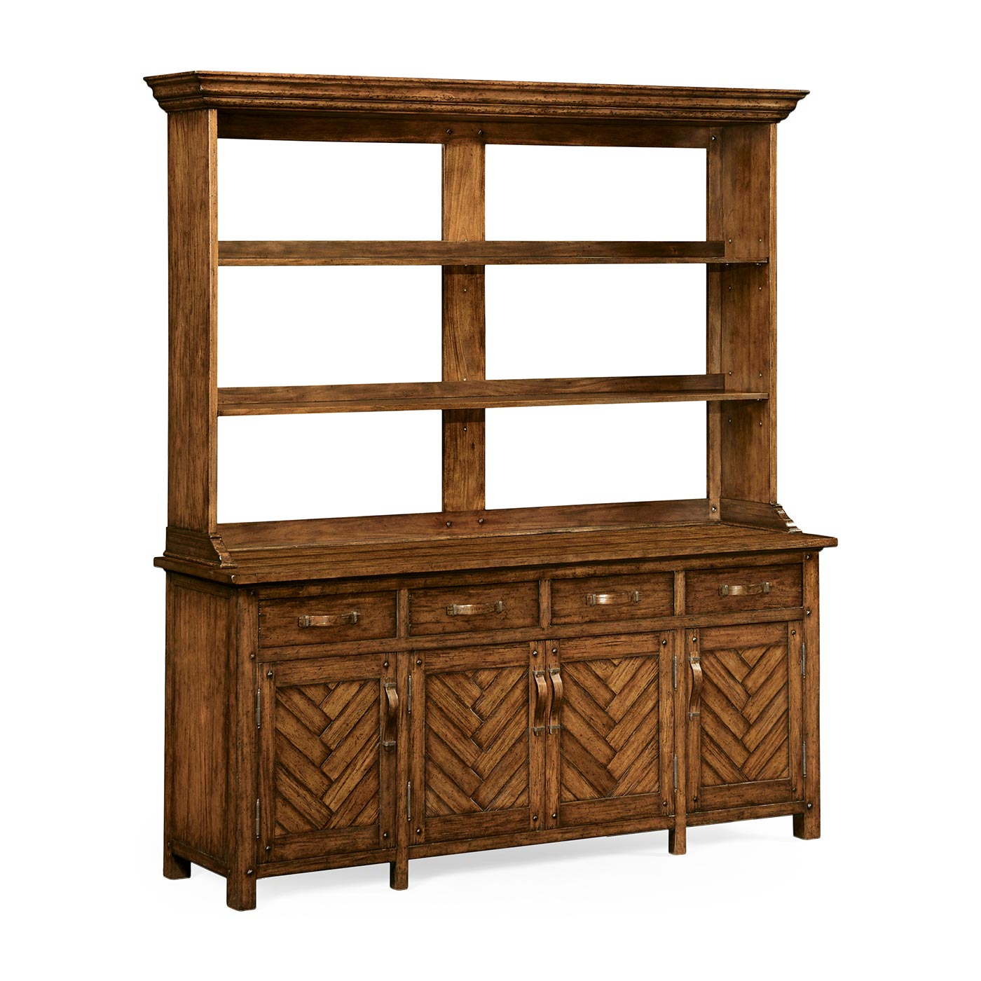 Country Walnut Parquet Welsh Dresser with Strap Handles