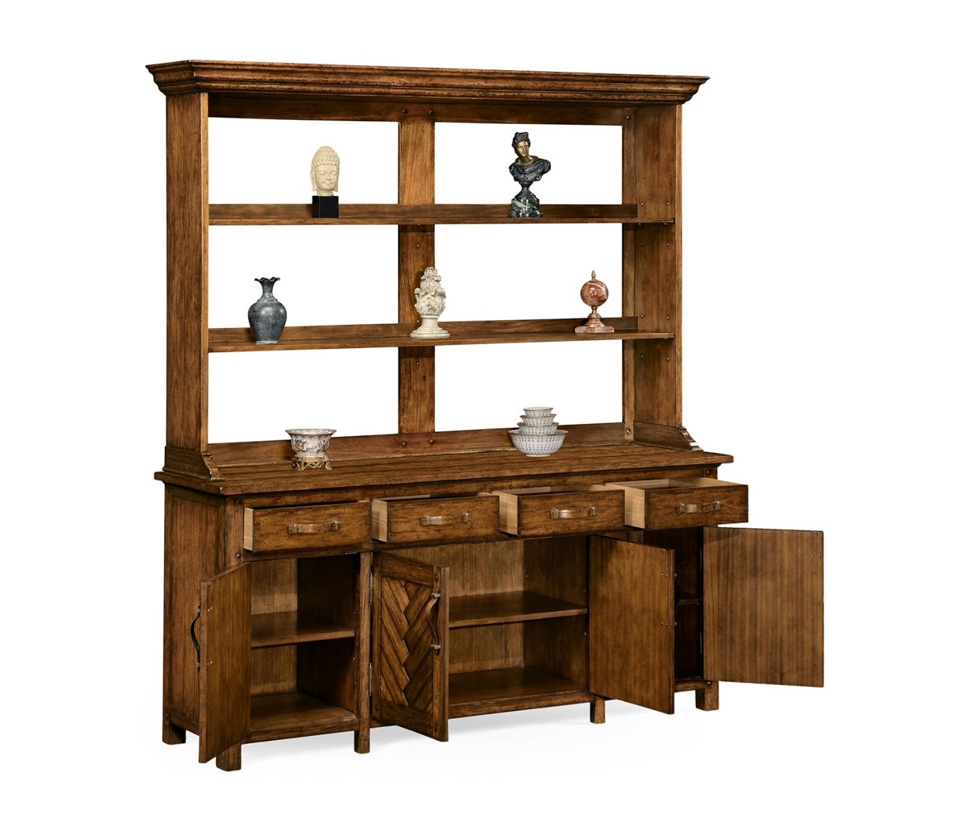 Country Walnut Parquet Welsh Dresser with Strap Handles