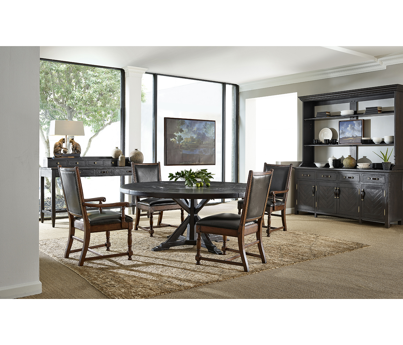 Dark Ale Parquet Welsh Dresser with Strap Handles