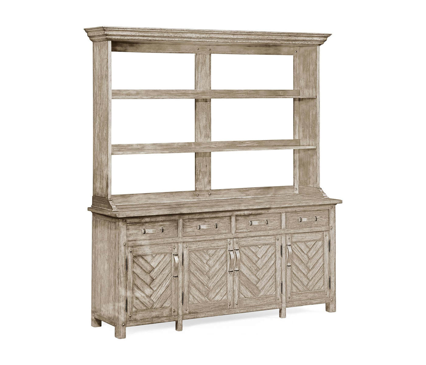 Rustic Grey Parquet Welsh Dresser with Strap Handles