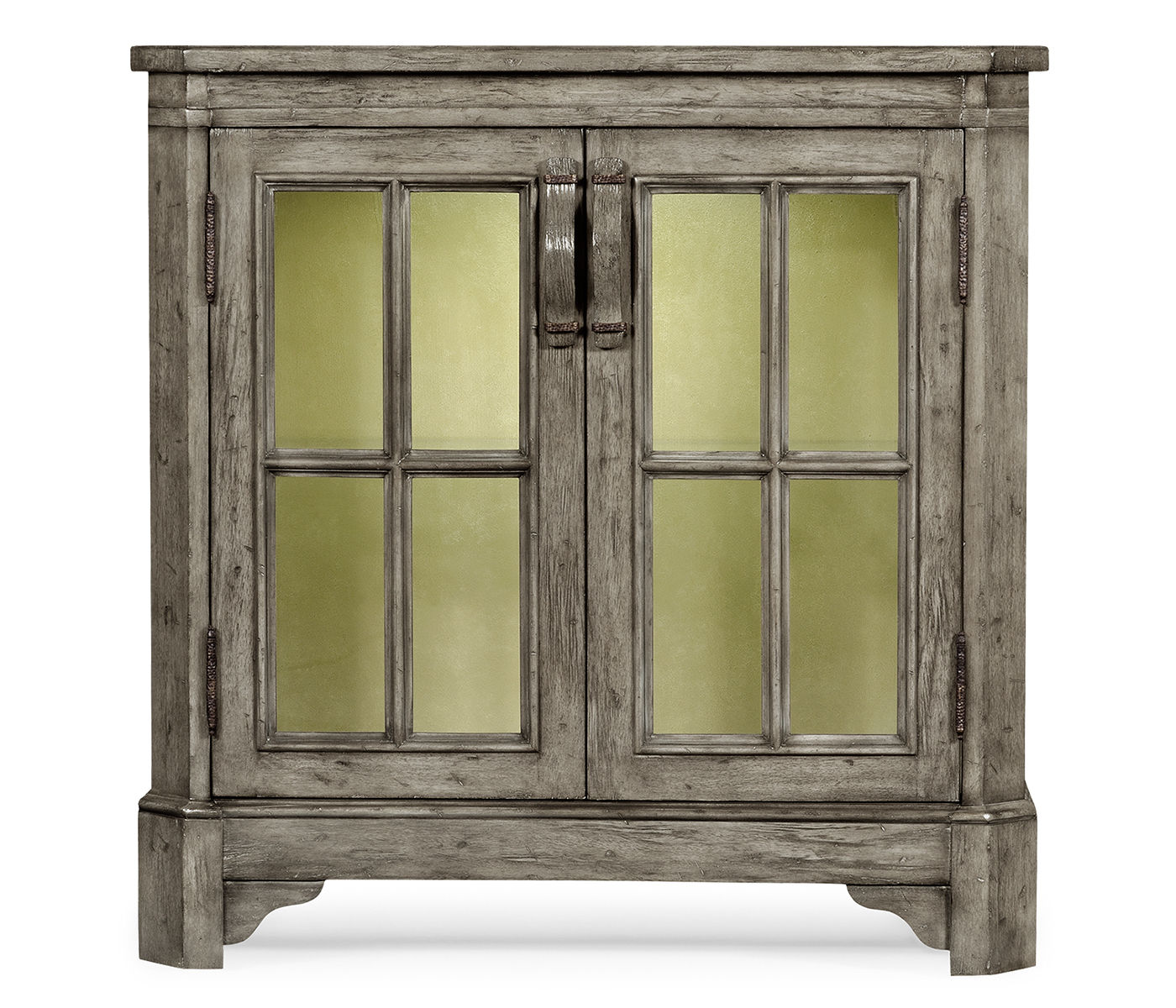 Antique Dark Grey Low Bookcase with Strap Handles