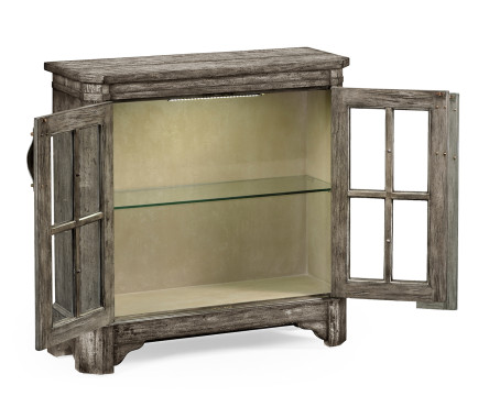 Antique Dark Grey Low Bookcase with Strap Handles